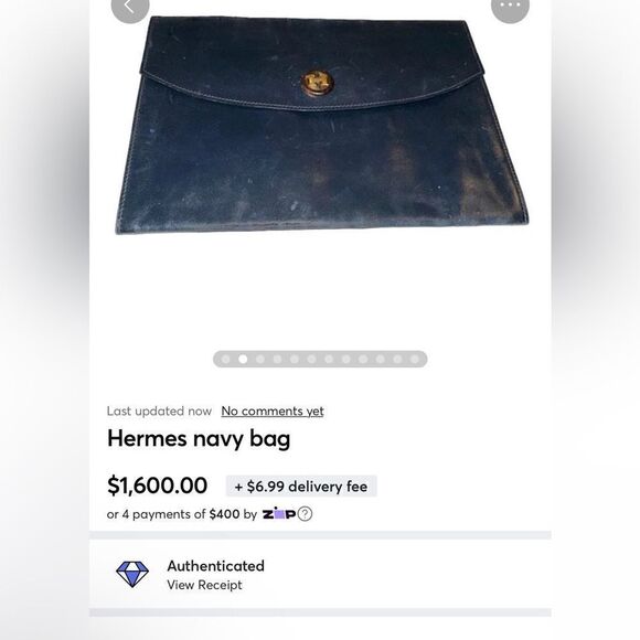 Hermes navy leather envelope clutch - Picture 11 of 14